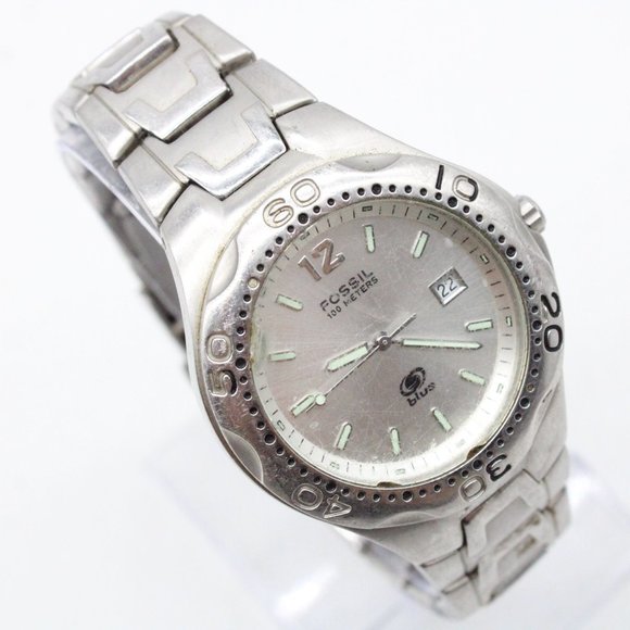 Fossil Watch Mens Silver Tone Stainless Steel Blue Classic 100M WaterProof - Picture 4 of 9